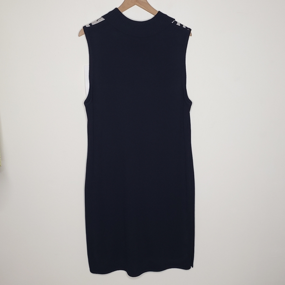 St. John Sport Dress Extra Large Knit Sleeveless Black White Zebra Collared Wool - Picture 6 of 15
